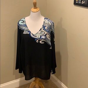 Black with blue designs shirt